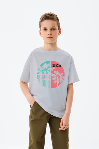 MYADA Tricou pentru băieți cu imprimeu palmier cu apus de soare