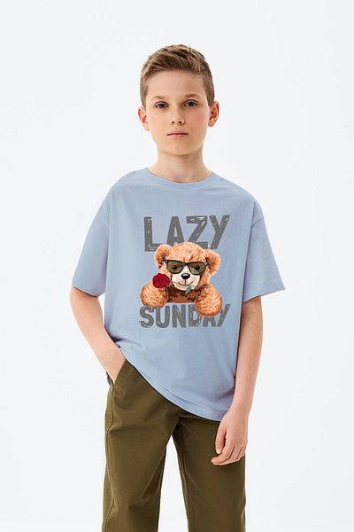 MYADA Tricou pentru băieți cu imprimeu Lazy Sunday Written Rose Holding Teddy Bear