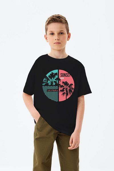 MYADA Tricou pentru băieți cu imprimeu palmier cu apus de soare