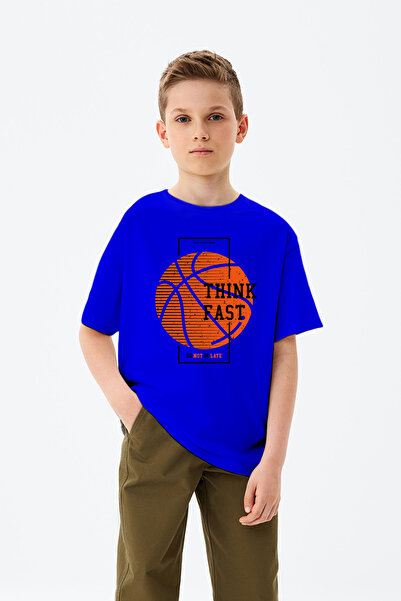 MYADA Tricou pentru băieți cu imprimeu de baschet Think Fast Written