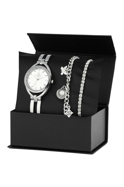 Forentina Taşlı Metal  Kol Saati İstiridye Bileklik Kombin Set PS3509