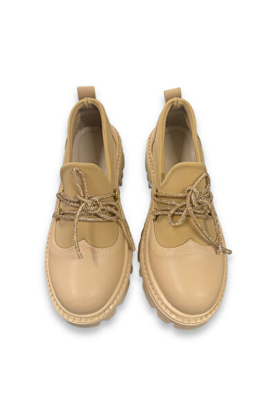 AurorabyKaderCelik Kadın Günlük Simli Bağcıklı Loafer Ayakkabı