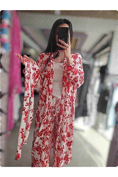 Sublime Butik Set kimono lung cu flori roșii