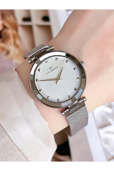 FERRO Silver Straw Cord Colorfast 30 Meters Water Resistant Special Design Women's Wristwatch 21926