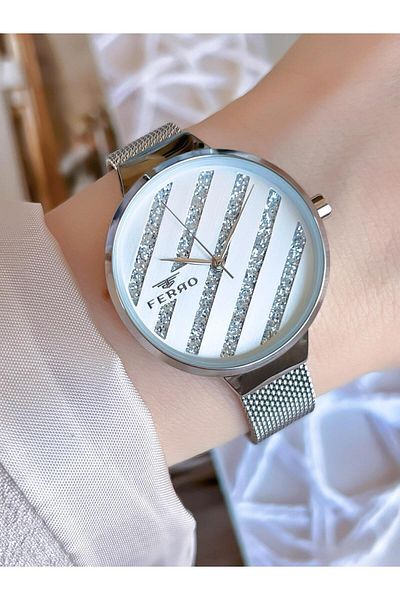 FERRO Silver Straw Cord Colorfast 30 Meters Water Resistant Special Design Women's Wristwatch 1618
