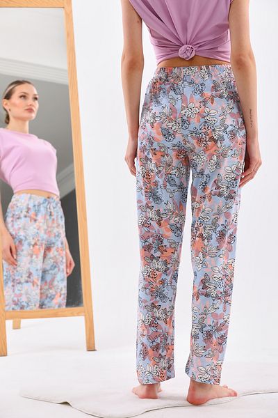 Arvin Pijama Pantaloni de pijama de damă din bumbac, portocalii, cu modele florale