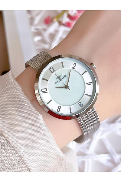 FERRO Silver Straw Cord Colorfast 30 Meters Water Resistant Special Design Women's Wristwatch 1908