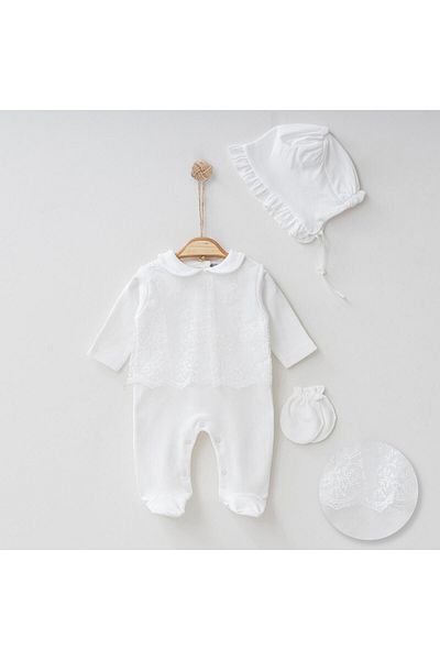 Buse&Eylül Bebe White Long Tulle 3 Piece Baby Girl Jumpsuit Set