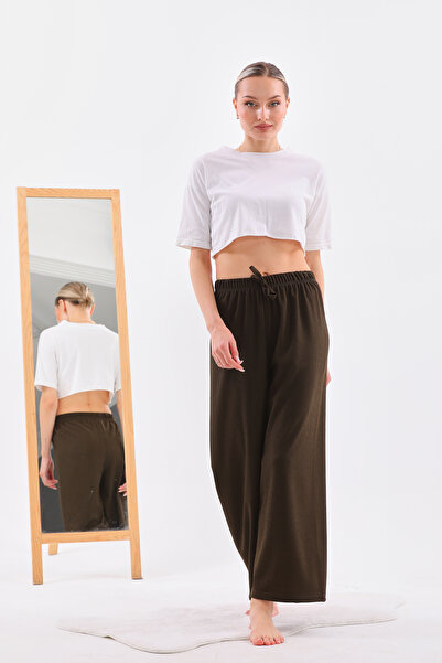 Arvin Women's Elastic Waist Wide Leg Pants Oversize Dark Olive