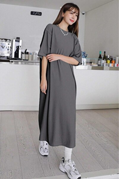 MODAGEN Women's Crew Neck Long Straight Dress