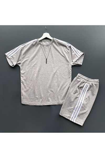 viperkombin Striped Shorts T-Shirt 2-Piece Set with Piping
