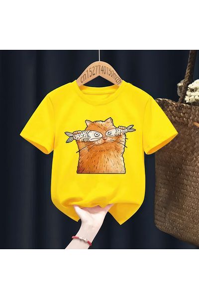 CACTUS COLLECTION Tricou de vară pentru copii cu imprimeu Fish Eye Cat