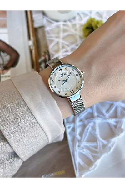 FERRO Silver Straw Cord Colorfast 30 Meters Water Resistant Special Design Women's Wristwatch 1618AB
