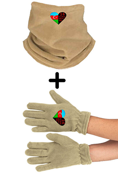 Fanze Set de mănuși și beretă cu guler Xocalı 26 Fevral zrn4591