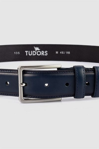 Tudors Pánský pásek ze 100% pravé kůže 3,5 cm Classic Navy Blue