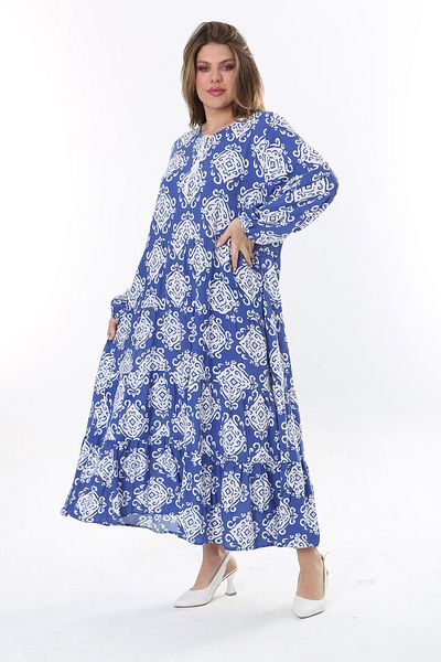 Şans Damen-Langarm-Lagenkleid aus gewebtem Viskosestoff in Übergröße, Blau 65N37763