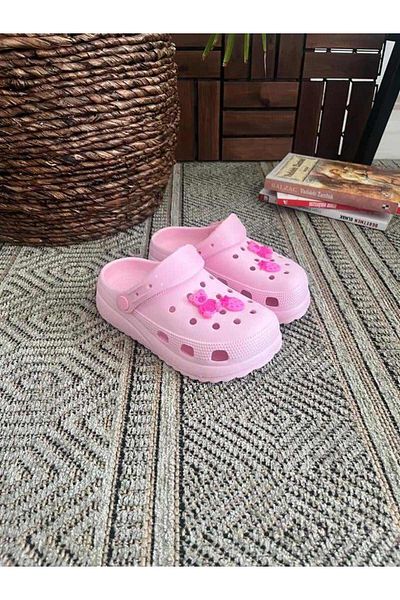 Behtah Kundura High Thick Sole 4 Pieces Jibbitz Ornate Gift Closed Front Cross Daily Sandals Slippers