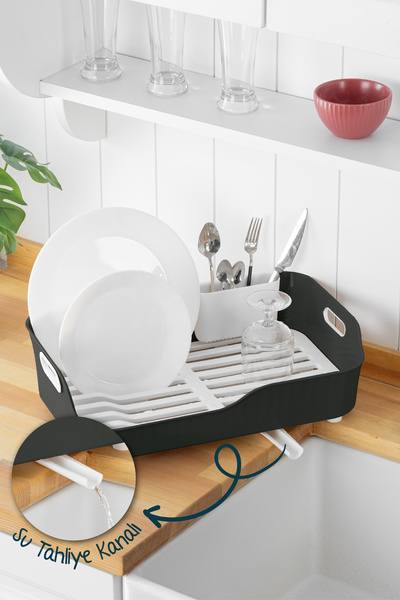 Vienev Lavabo Kenarı Tezgah Üstü Süzgeçli Bulaşıklık Antrasit