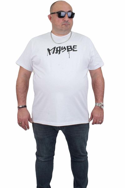 MocGrande Men's Large Size T-Shirt - Crew Neck, Maybe 24128 WHITE