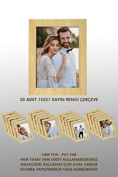LAZER ART 20 PIECES OF 15X21 WOODEN FRAME BOIL TREE NATURAL WOODEN COLOR FRAME FOOTED FRAME