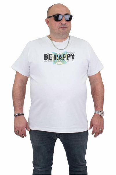 Starbattal Ανδρικό μπλουζάκι με λαιμόκοψη σε μεγάλο μέγεθος Be Happy 24131 ΛΕΥΚΟ
