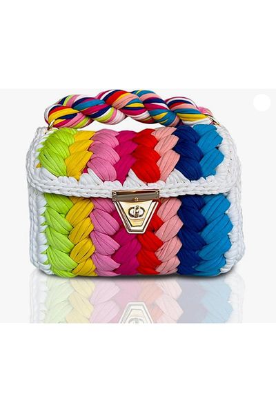 CHQEL Women's White Frame Colorful Summer Peanut Model Handmade Crochet Combed Cotton Thread Bag & Hand, Shoulder and Cross
