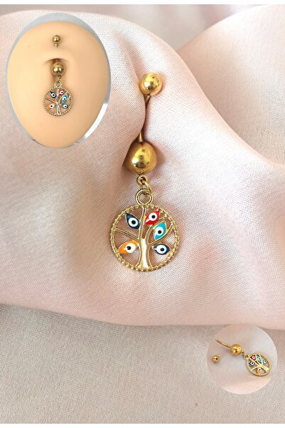 Bylin Takı Kadın Nazar Ağacı Çelik Barlı Göbek Piercing -(Model Kısmı Pirinç ...