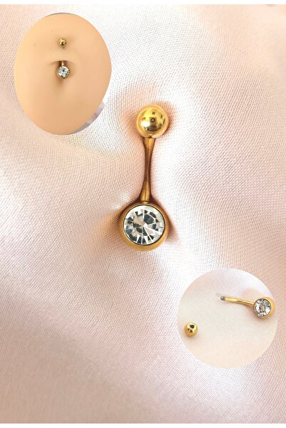 Bylin %100 316 L Cerrahi Çelik Tek Taşlı Göbek Piercingi - 1 Adet