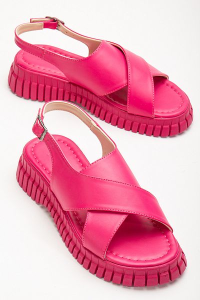 Tonny Black Sandale de damă, fucsia, cu curele la gleznă, cu curele încrucișate, cu talpă înaltă