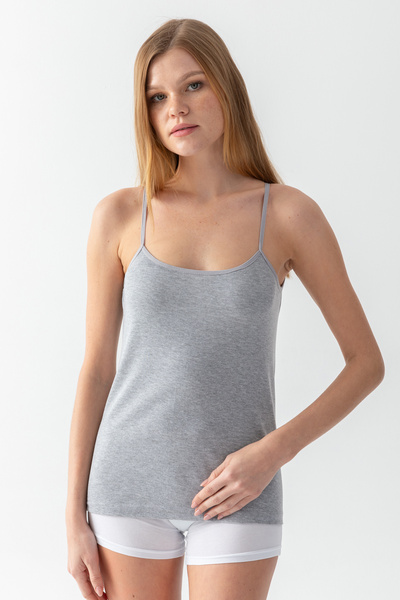 ld lidya underwear Kadın Gri Basic Regular İp Askılı Pamuk Ribana Atlet 1001-1