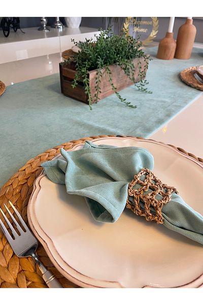 Decamor home 6-Piece Velvet Textured Dartless Mint Green Napkin Fabric Napkin
