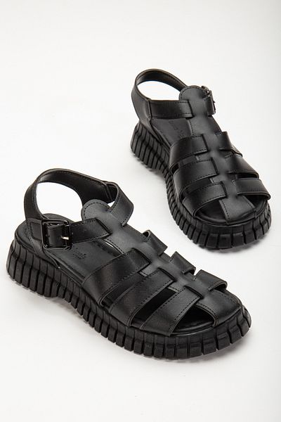 Tonny Black Women's Black Ankle Strap Three-Strap Poly High Sole Sandals