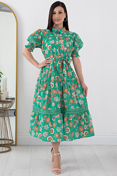 PULLIMM Поплінове плаття з ґудзиками та мереживними деталями - LHT1867