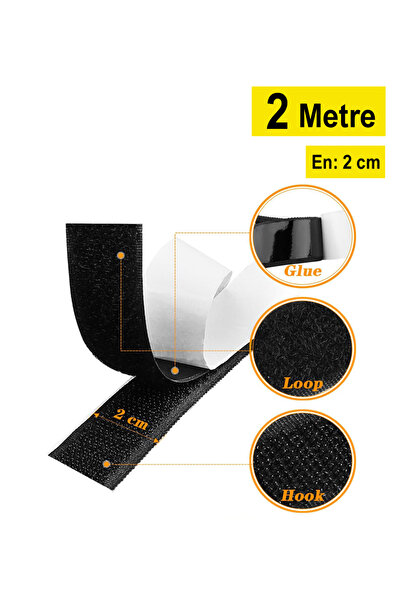 Dünya Magnet Yapışkanlı Siyah Cırt Cırtlı Bant 2 Mt Amerikan Fermuarı 2 Cm Ge...
