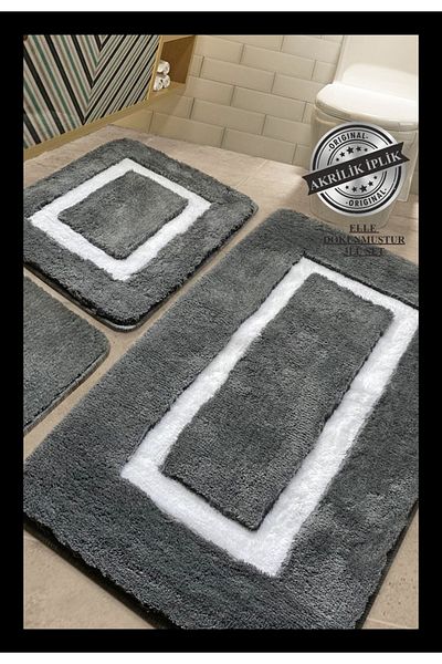 England London Polo Club Hayal Set of 3 PL378 100% Handmade Acrylic Yarn Machine Washable Bath Mat Rug Toilet Seat Set