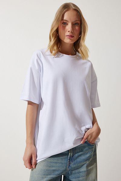 Happiness İstanbul Tricou tricotat de bază oversize, 2 piese, biscuit alb, pentru femei BF00097