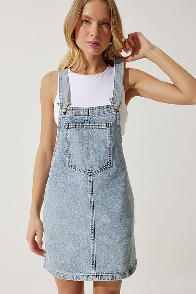 Happiness İstanbul Rochie Mini Salopet din denim albastru deschis pentru femei KQ00001
