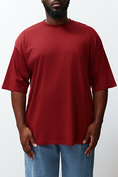 Trendyol Collection Burgundy Oversize Large Size Cotton T-Shirt - Tmnss23Ts00139