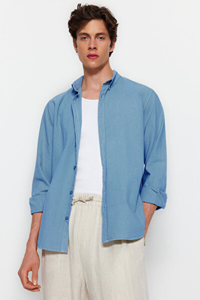 Trendyol Collection Унісекс синій Regular Fit Linen Look Cotton Сорочка TMNSS23GO00099
