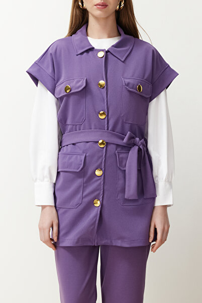 Trendyol Modest Lila arany gombos mellény-nadrág kötött öltöny TCTAW22US0062