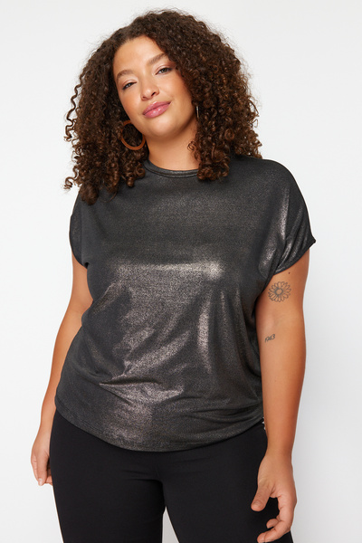 Trendyol Curve Arany metál nyomott kötött blúz TBBSS24AF00007