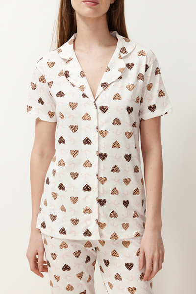 Trendyol Collection Ecru 100% bavlněná pletená pyžamová souprava THMSS24PT00338