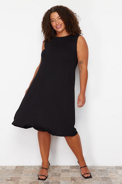 Trendyol Curve Plus Size Black Single Jersey Knitted Dress