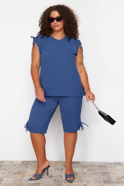 Trendyol Curve Blue Woven Plus Size Σετ πάνω και κάτω