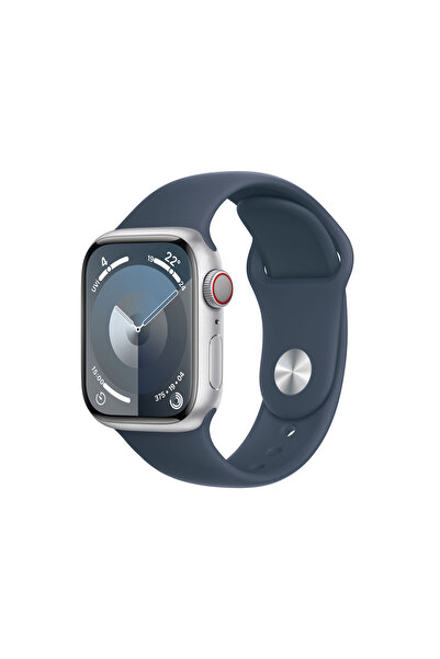 Apple Watch Series 9 GPS + Cellular 41mm Gümüş Alüminyum Kasa ve Fırtına Mavisi Spor Kordon - M/L