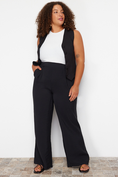 Trendyol Curve Wideleg Black Woven Trousers - TBBSS24AR00011