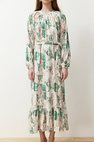 Trendyol Modest Πράσινο λουλουδένιο υφαντό φόρεμα TCTSS24EB00231