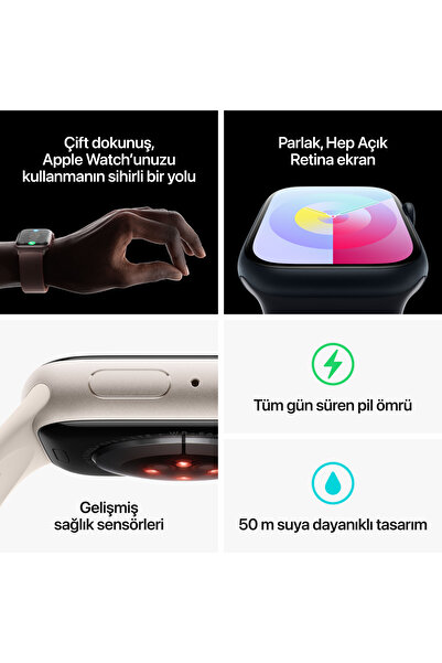 Apple Watch Series 9 GPS + Cellular 41mm Gümüş Alüminyum Kasa ve Fırtına Mavisi Spor Kordon - S/M