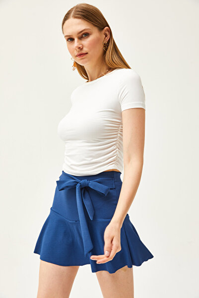 Olalook Dámská indigová mini pletená sukně se šortkami ETK-19000264