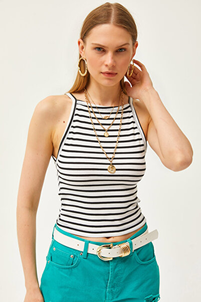 Olalook Women's Striped White Strappy Camisole Body BDY-00000015